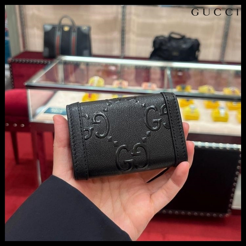 【GUCCI】GG Up Embossed Leather Flap Key Case Black