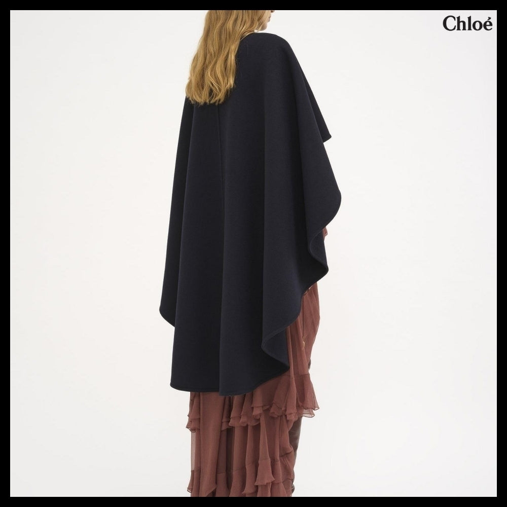 【Chloe】High-Low Cape in Midnight Blue