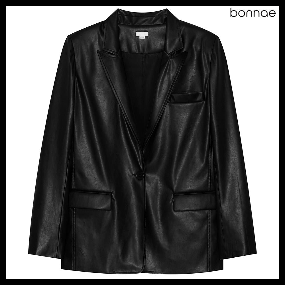 【Bonnae】Faux Leather Blazer 2Colors