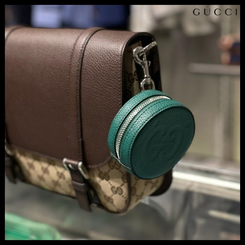 【GUCCI】PIUMA GG Jumbo Calf Keyring Coin Wallet Emerald