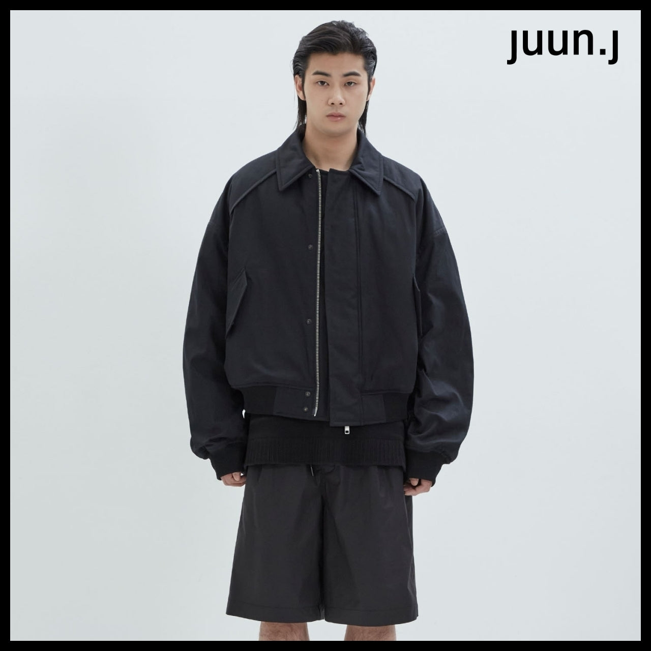 【JUUN.J】Cotton Stand Collar Flight Jumper Black