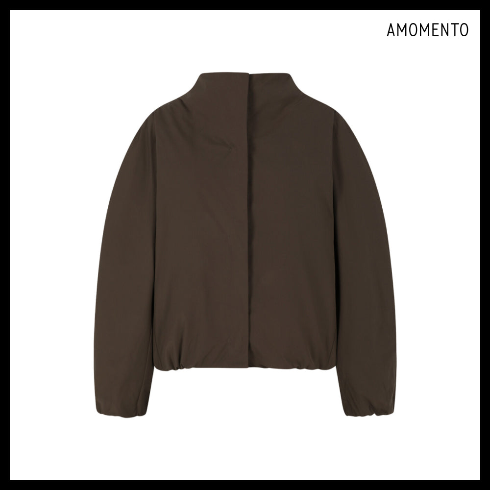 【AMOMENTO】Taffeta Padded Raglan Short Jumper Brown