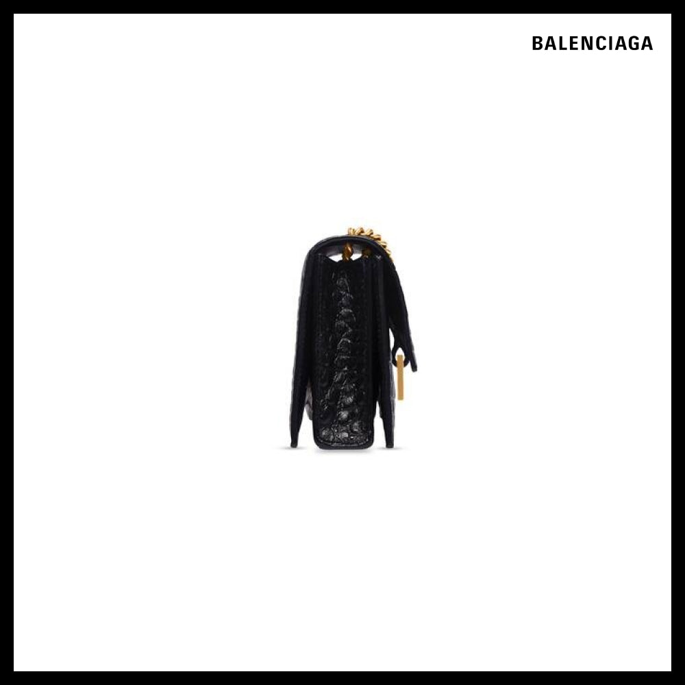 【BALENCIAGA】Crush XS Chain Bag Crocodile Embossed Black