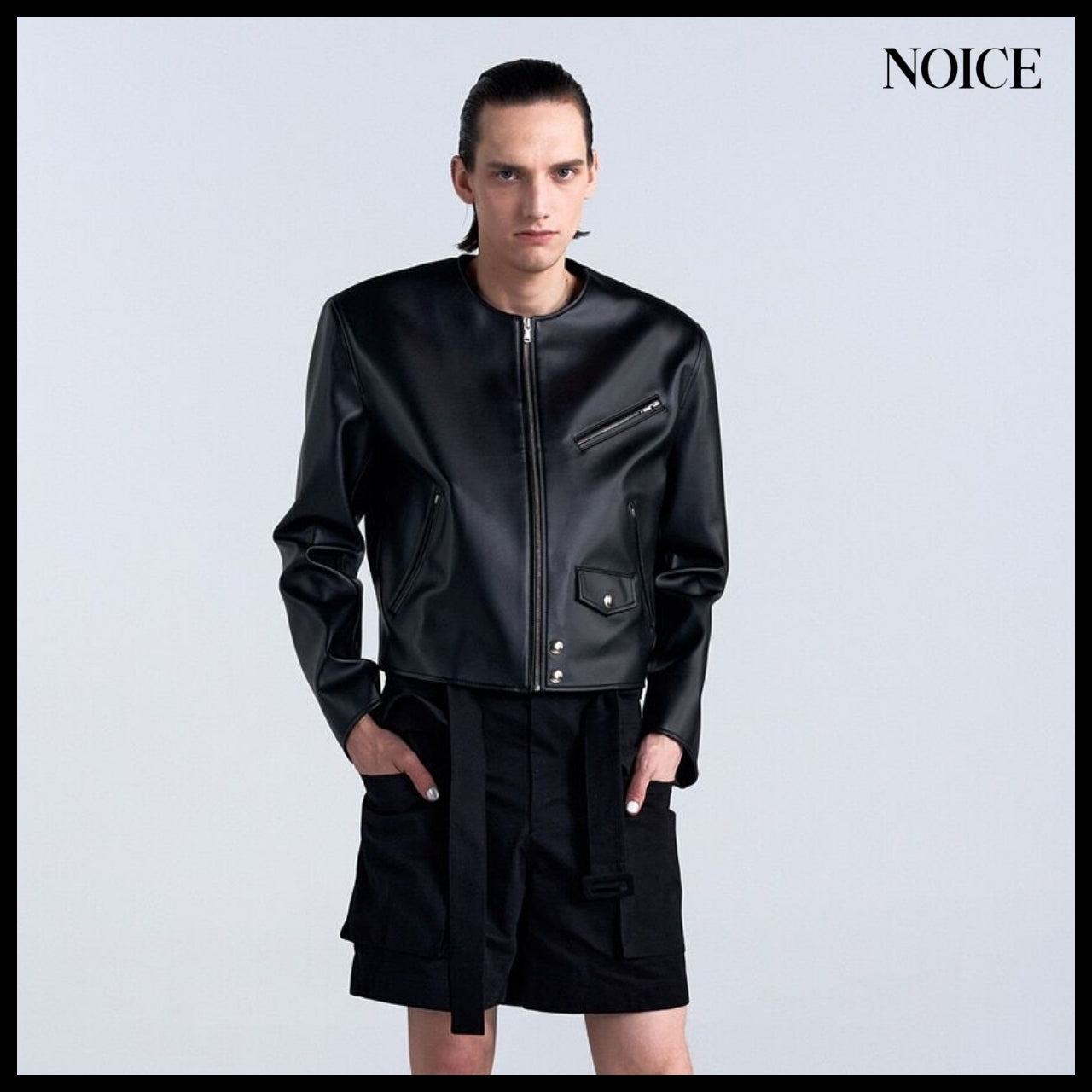 【NOICE】M Motorcycle Faux Leather Jacket Black