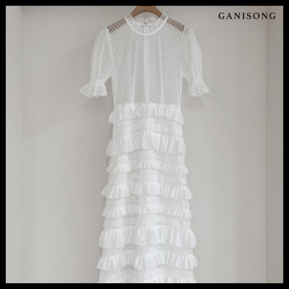 【GANISONG】Bridal Dot Chichi Dress White
