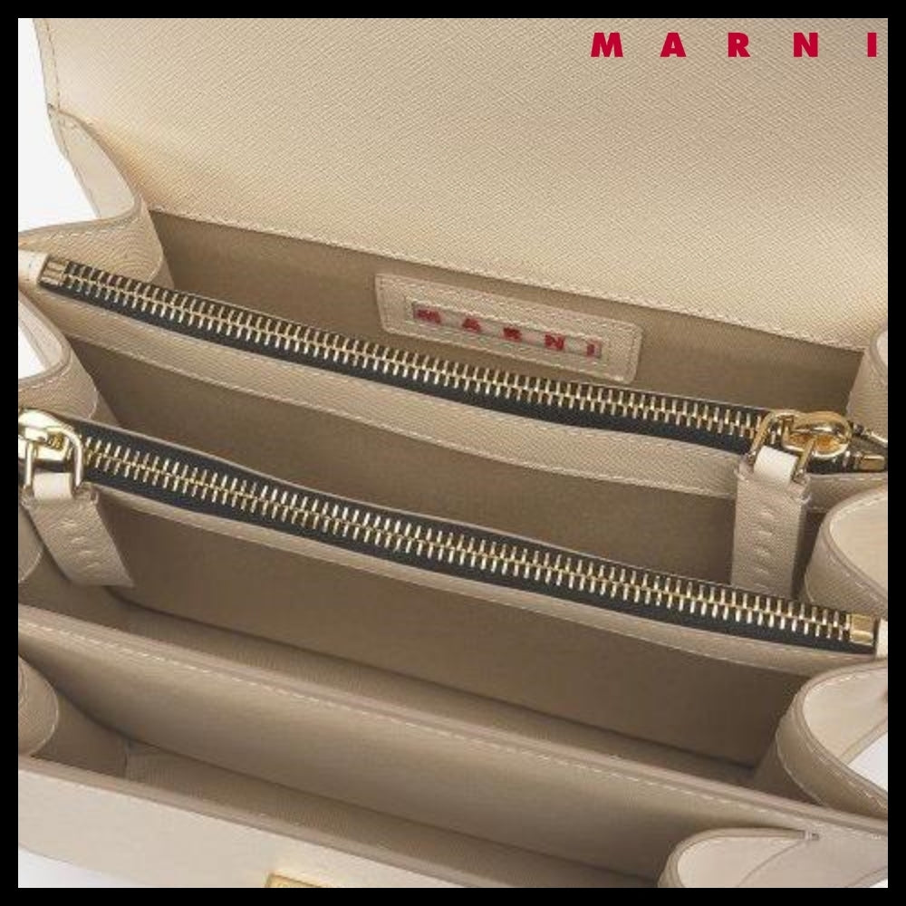 【Marni】Medium Saffiano Leather Trunk Shoulder Bag Talc