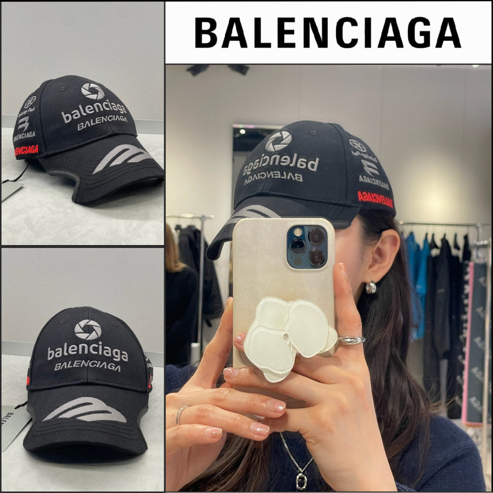 【BALENCIAGA】Racer Embroidered Drill Cotton Ball Cap Black