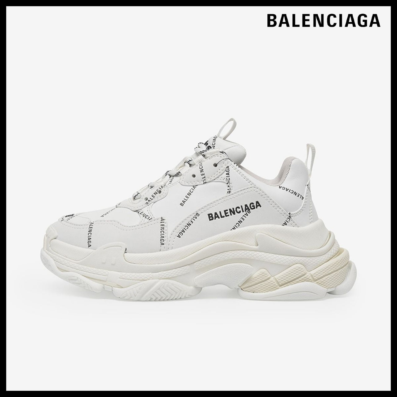 【BALENCIAGA】Triple S Sneaker Allover Logo White Black