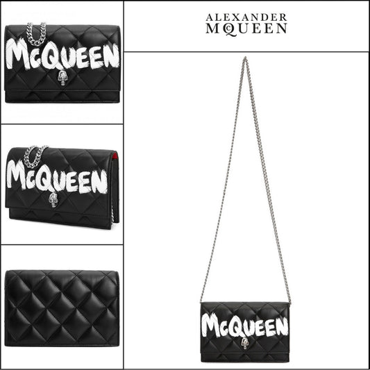 【Alexander Mcqueen】Small Graffiti Logo Skull Quilted Chain