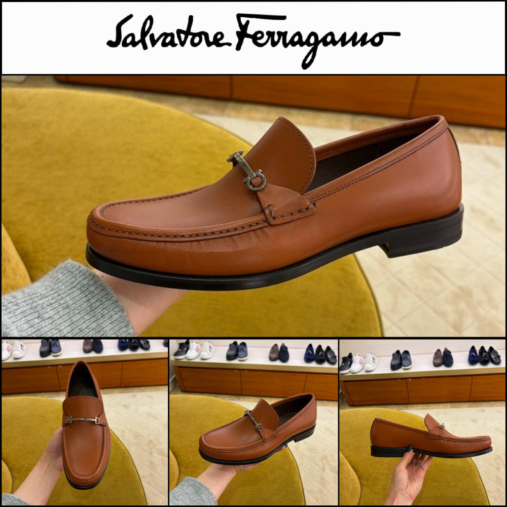 【FERRAGAMO】ROLO 22 GANCINI LEATHER LOAFERS CAMEL