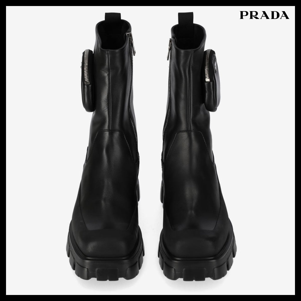 ◆PRADA◆ Cobblestone ブーツ Boots Black 厚底 レザー