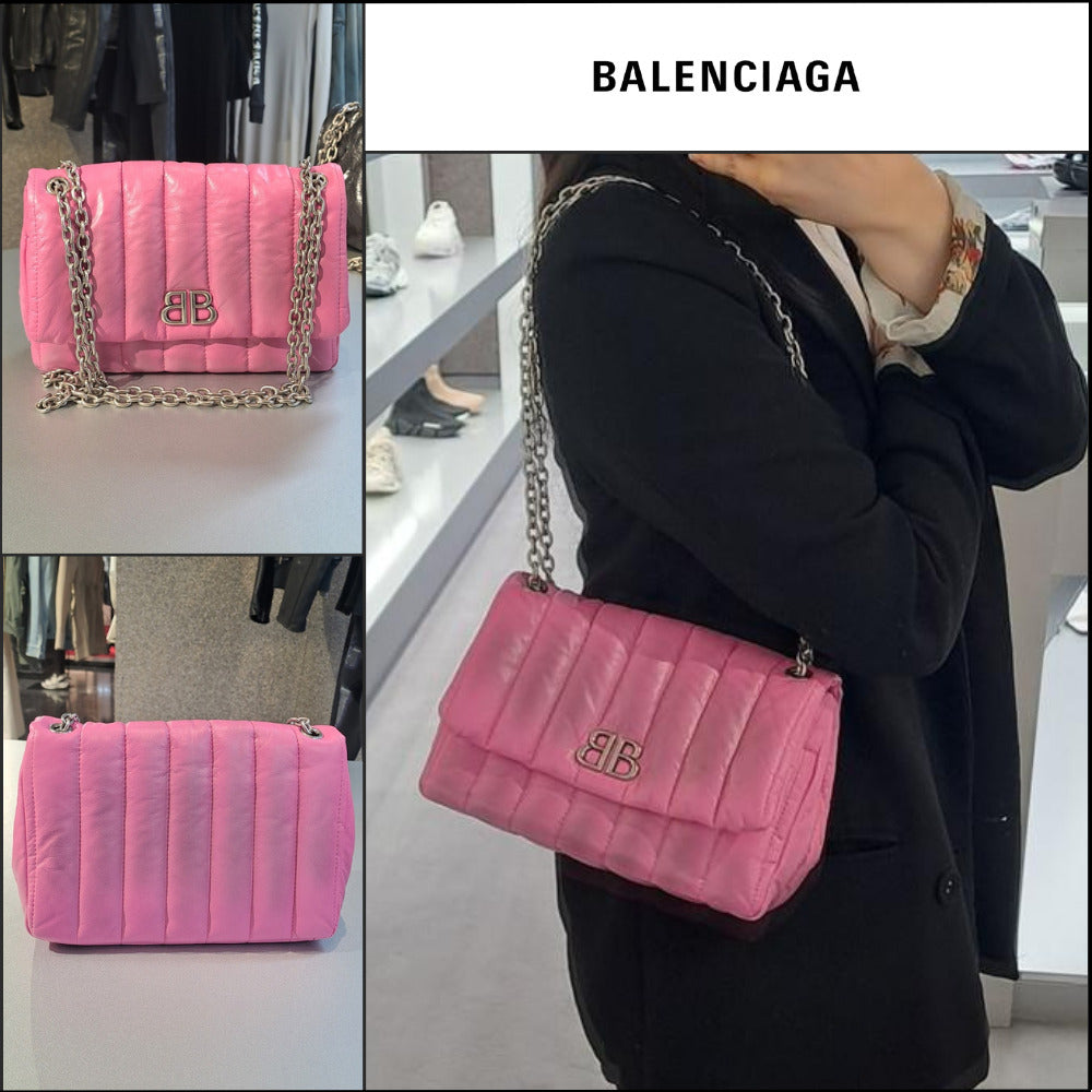 【BALENCIAGA】Monaco Mini Bag Pink Sprayed Quilted