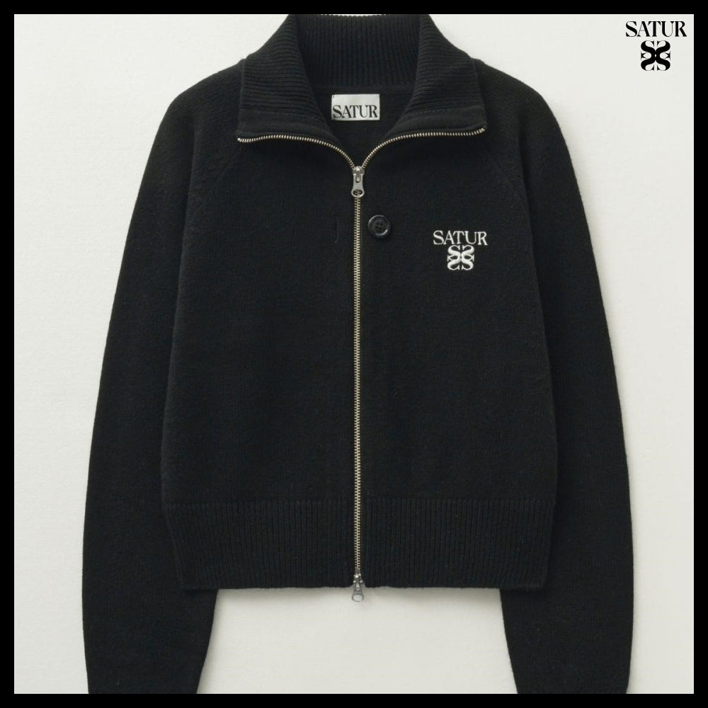 【SATUR】Women's Signature Logo Cashmere Blend Knit Zip-Up