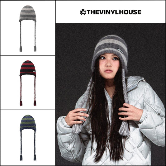 【THEVINYLHOUSE】Ear flap stripe beanie (3 colors)