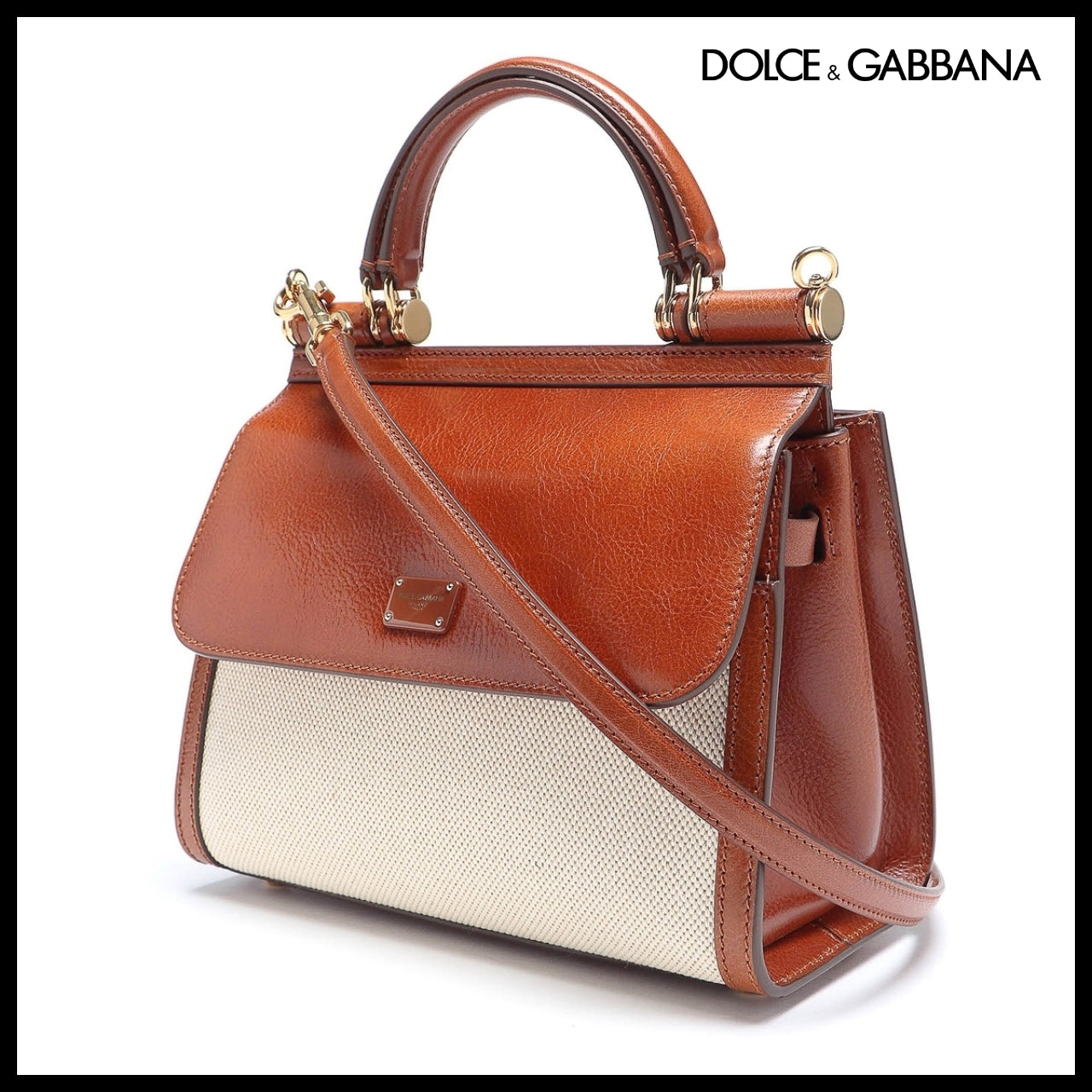 【Dolce & Gabbana】M Sicily 58 Bag Canvas Cowhide Natural