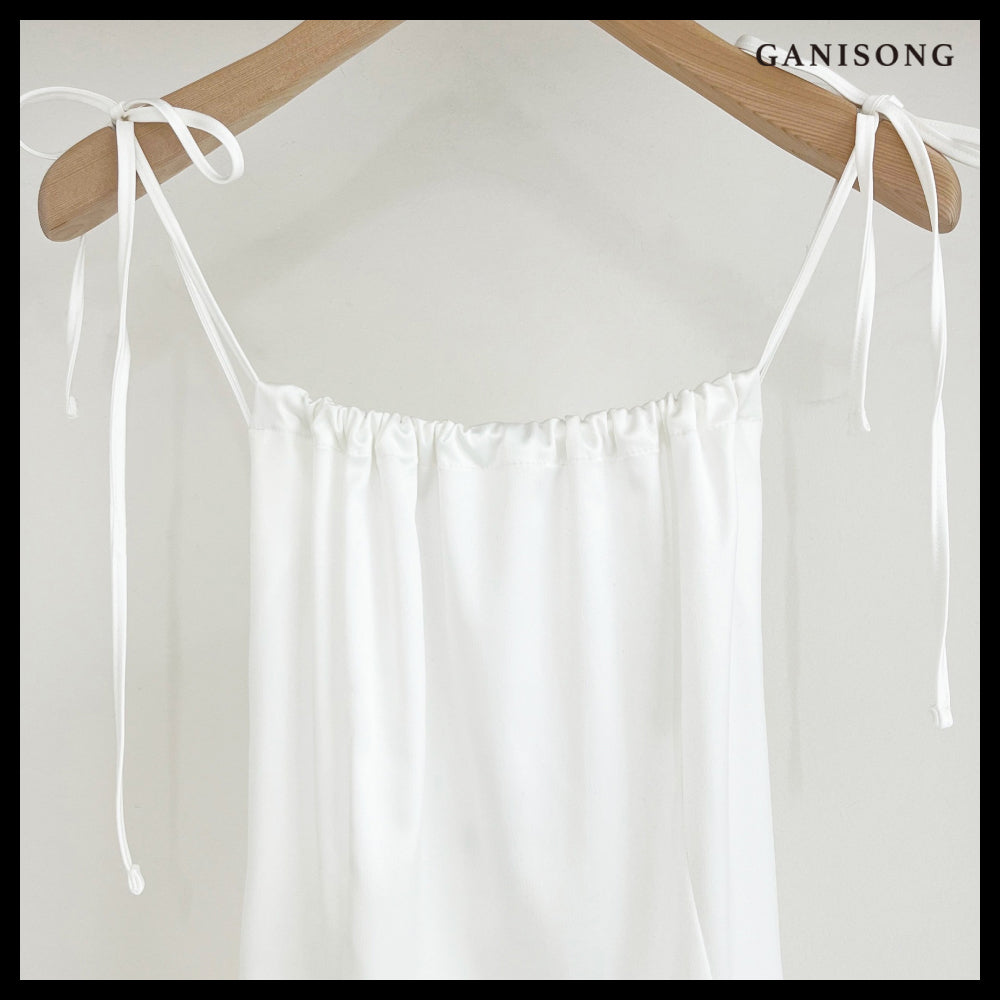【GANISONG】Bridal Back Ribbon Dress White