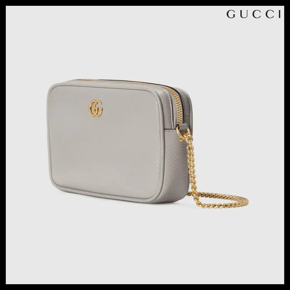 【GUCCI】Marmont Dollar Calf Mini Zip Crossbody Bag Grey Sky