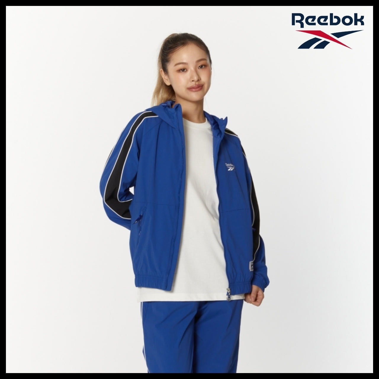 【Reebok】Stretch Hooded Windbreaker Jacket Blue