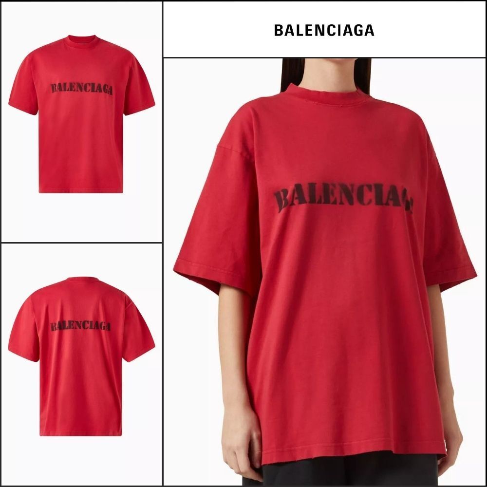 【BALENCIAGA】Stencil Type Medium Fit T-Shirt Red