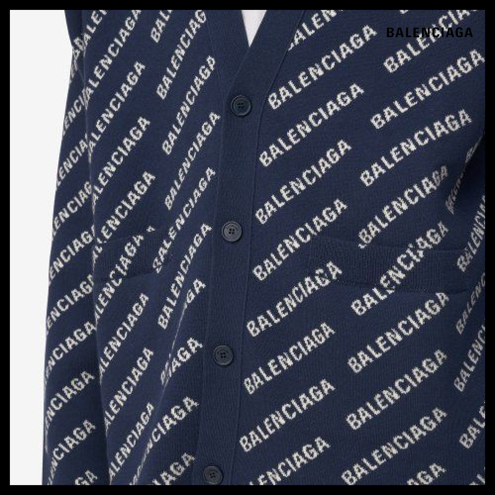 【BALENCIAGA】All-Over Logo Cotton Cardigan Blue