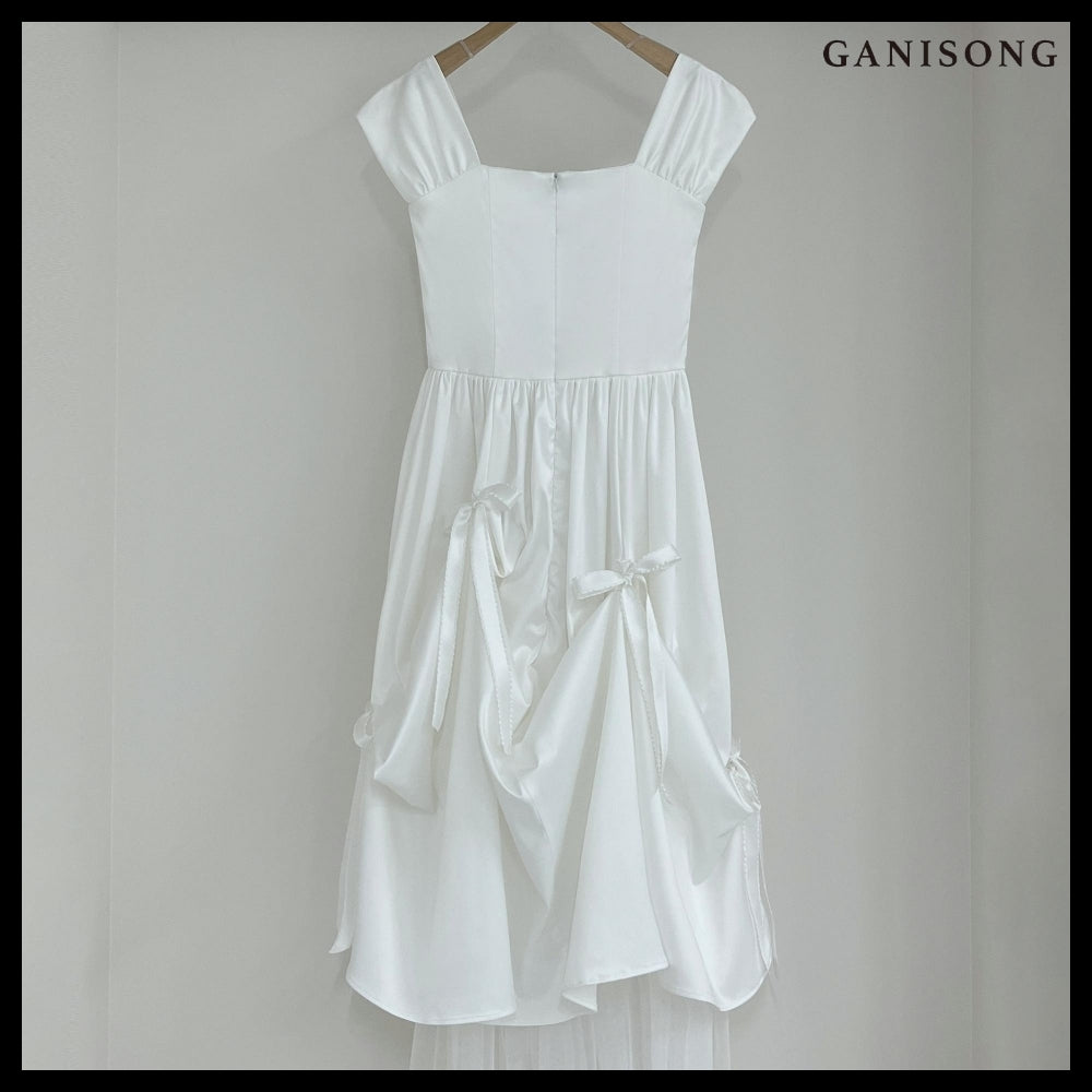 【GANISONG】Bridal Bow Bow Dress White