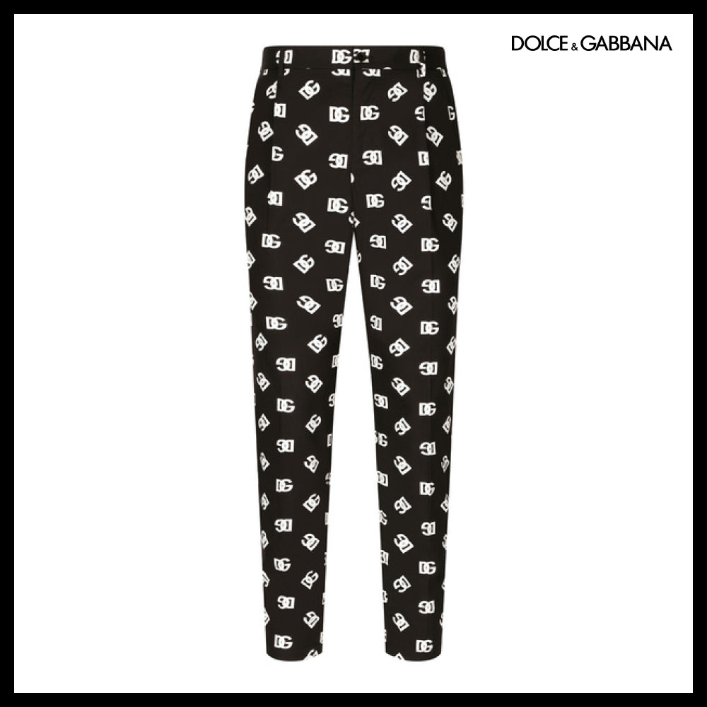 【Dolce & Gabbana】POPLIN PANTS WITH DG LOGO PRINT