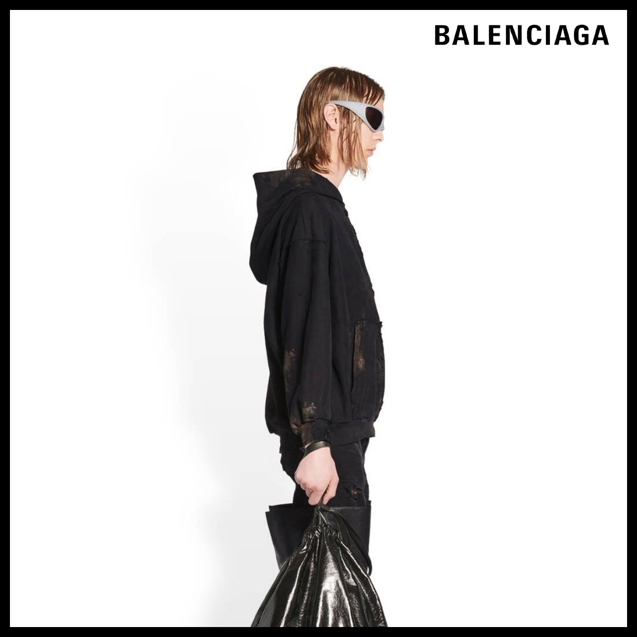【BALENCIAGA】Gaffer Zip-Up Hoodie Small Fit Black
