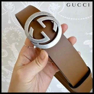 【GUCCI 】GG Interlocking Buckle Leather Belt CUIR