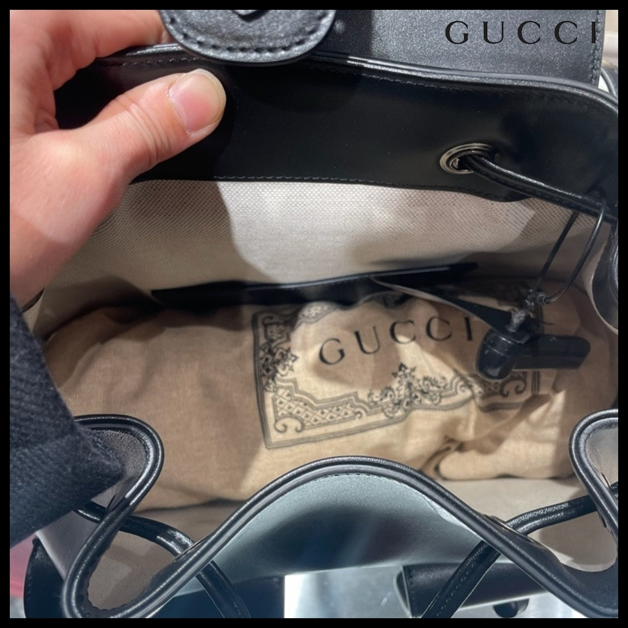 【GUCCI 】Noblesse Calf Pocket Bamboo Top Handle Backpack