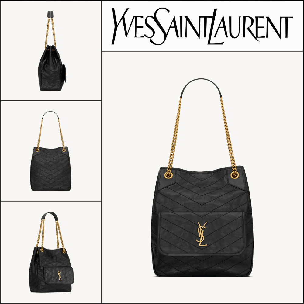 【Saint Laurent】Vintage Leather Small Shopping Tote Bag