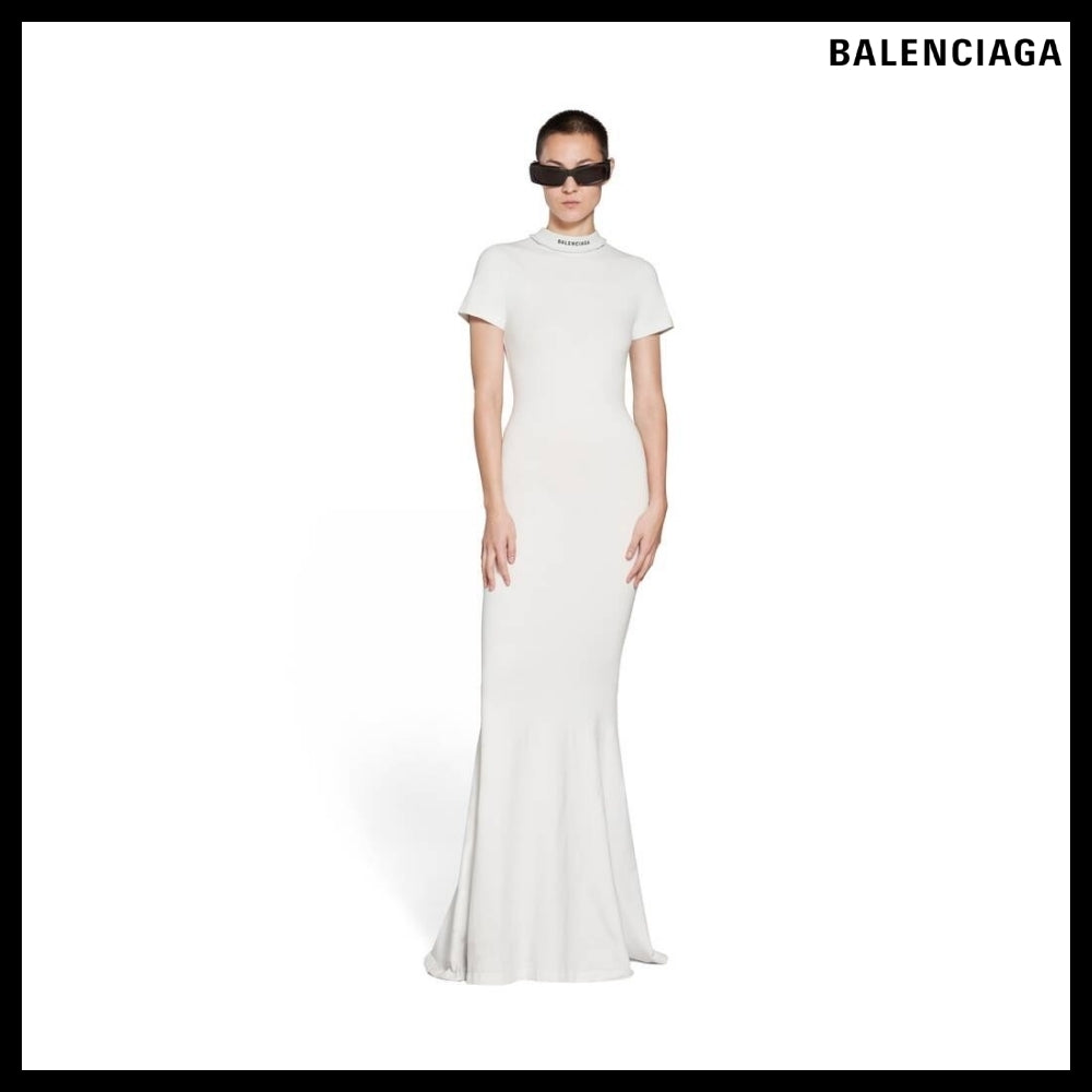【BALENCIAGA】Women's Maxi T-Shirt Dress in White