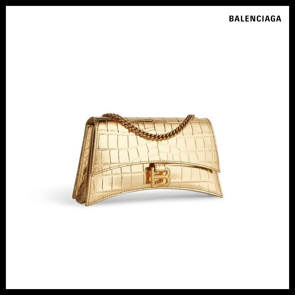 【BALENCIAGA】Crush XS Chain Bag Metallized Crocodile Emboss