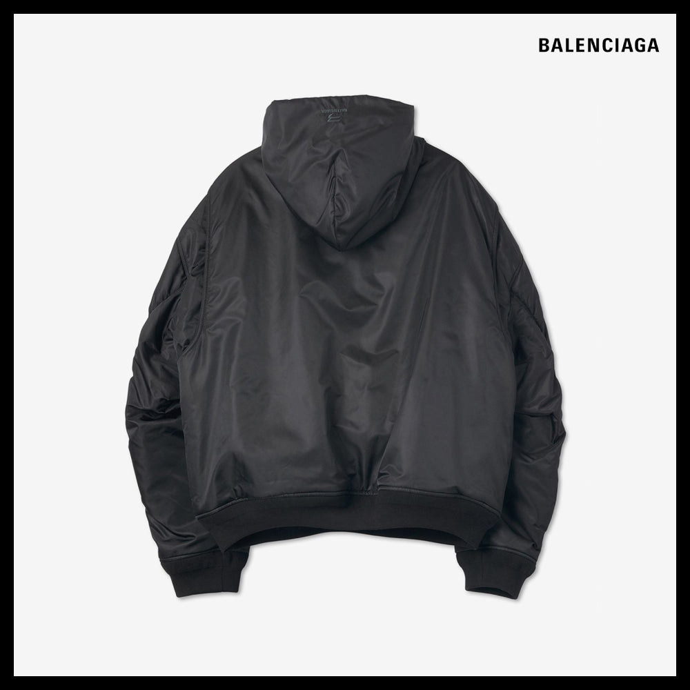 【BALENCIAGA】Sporty B Pullover Bomber Hooded Jacket Black