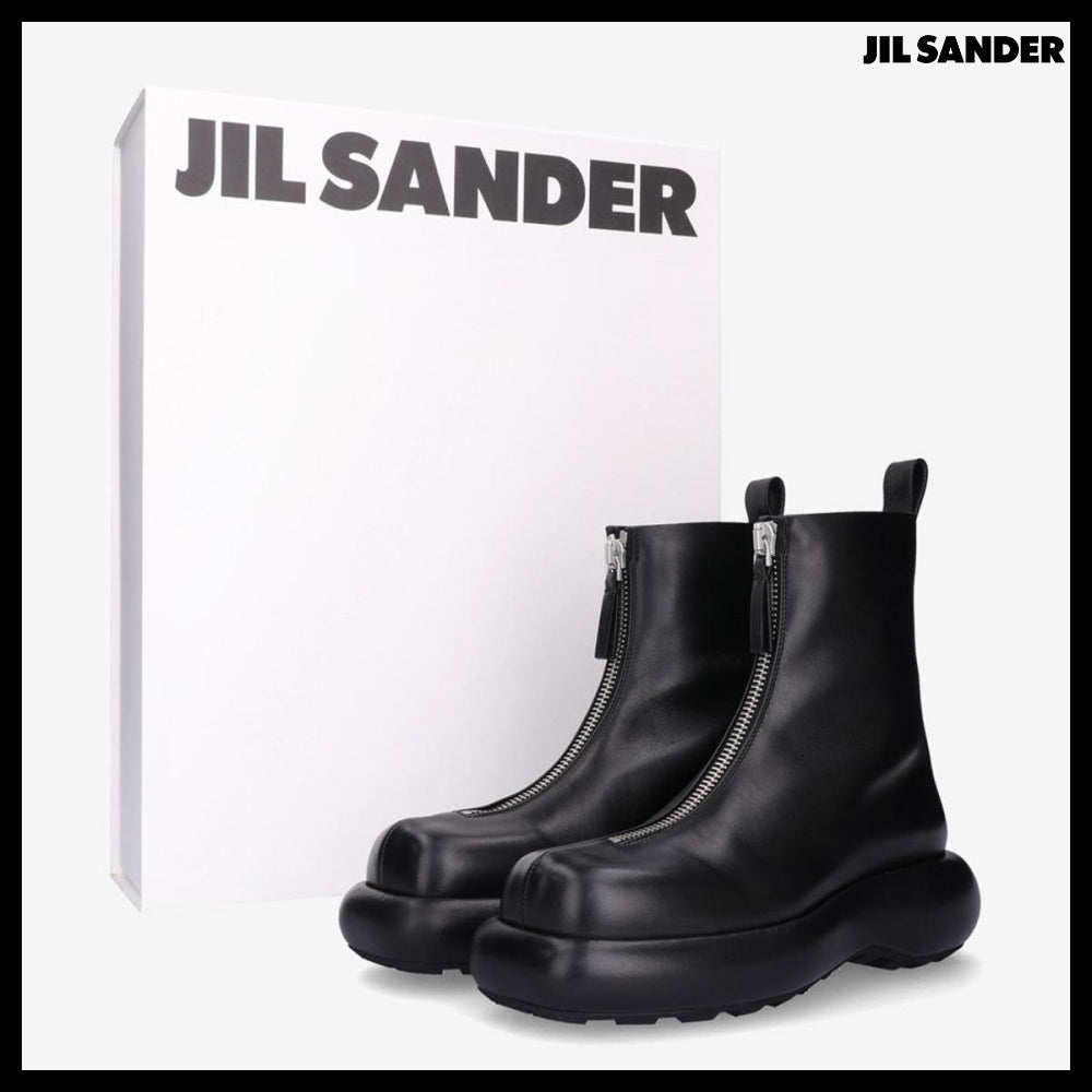 【Jil Sander】Zip-Up Chunky Leather Chelsea Boots Black