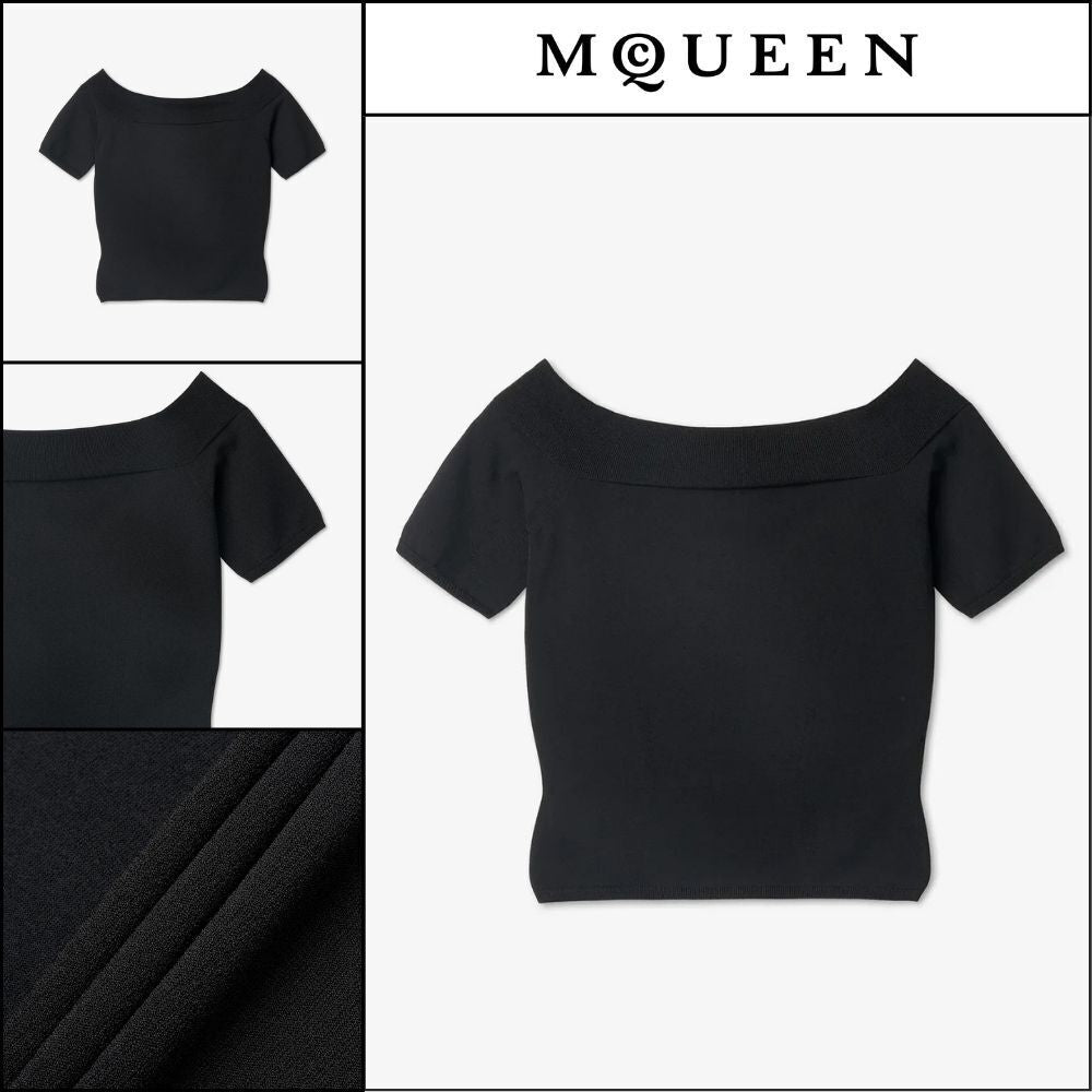 【alexander mcqueen】Off Shoulder Knit Short Sleeve T Shirt