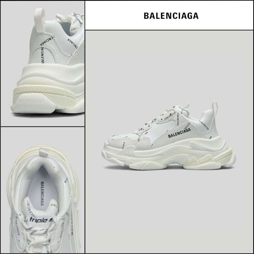 【BALENCIAGA】All-Over Logo Triple S Sneakers - White
