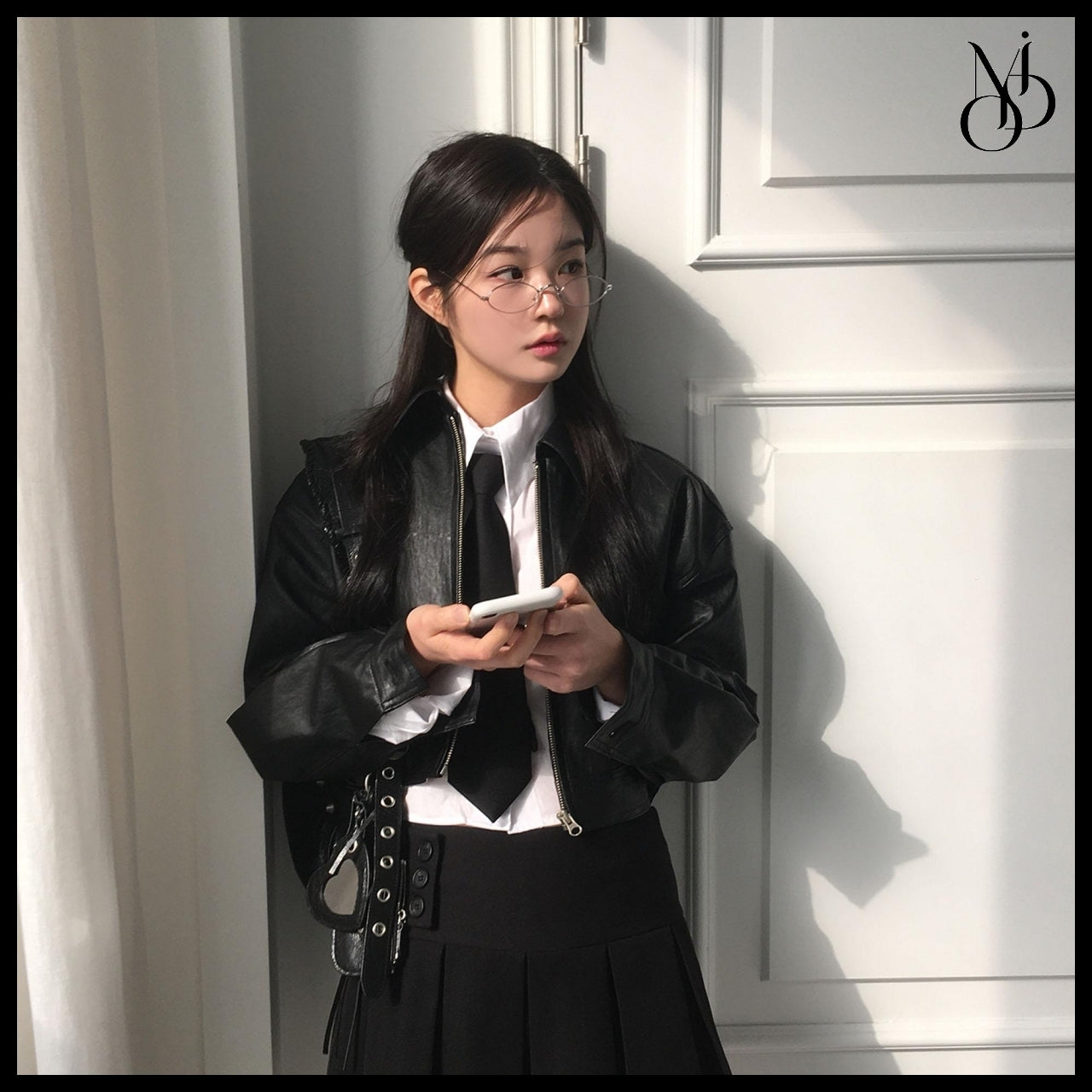 【MODIMOOD】Single Collar Half Crop Leather Jacket 3 Colors
