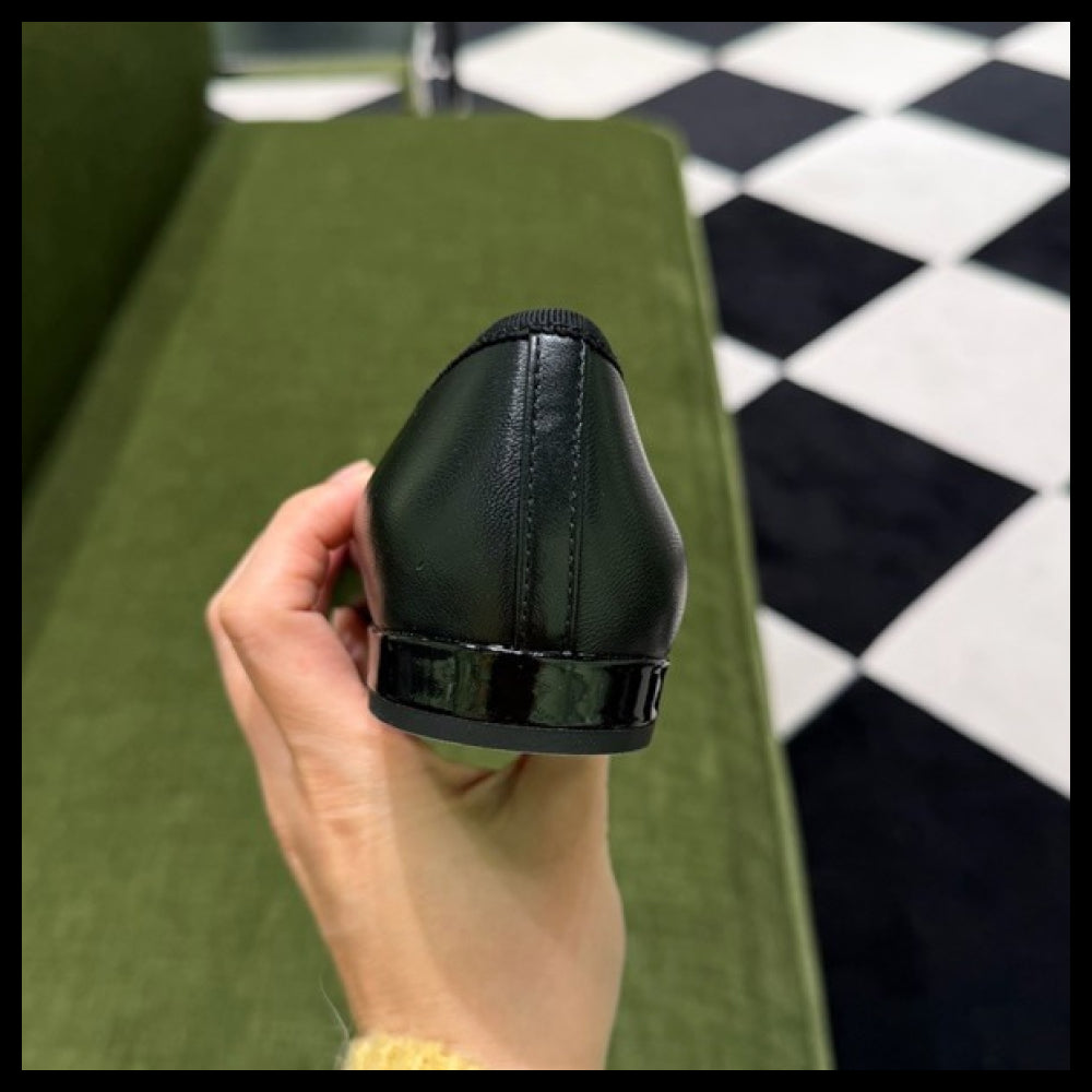 【Prada】Mini Ribbon Leather Flat Shoes Black
