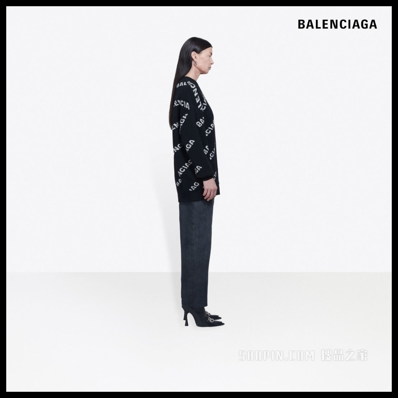 【BALENCIAGA】Jacquard Logo Crewneck Black White