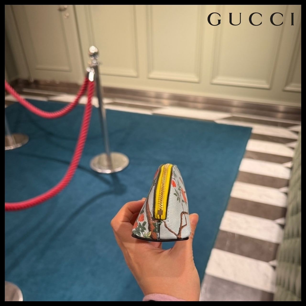 【GUCCI】Tian Flower Calf Leather Pencil Case LIGHT BLUE