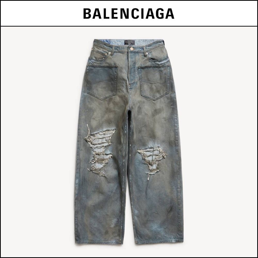 【BALENCIAGA】Patched Pocket Baggy Jeans Blue