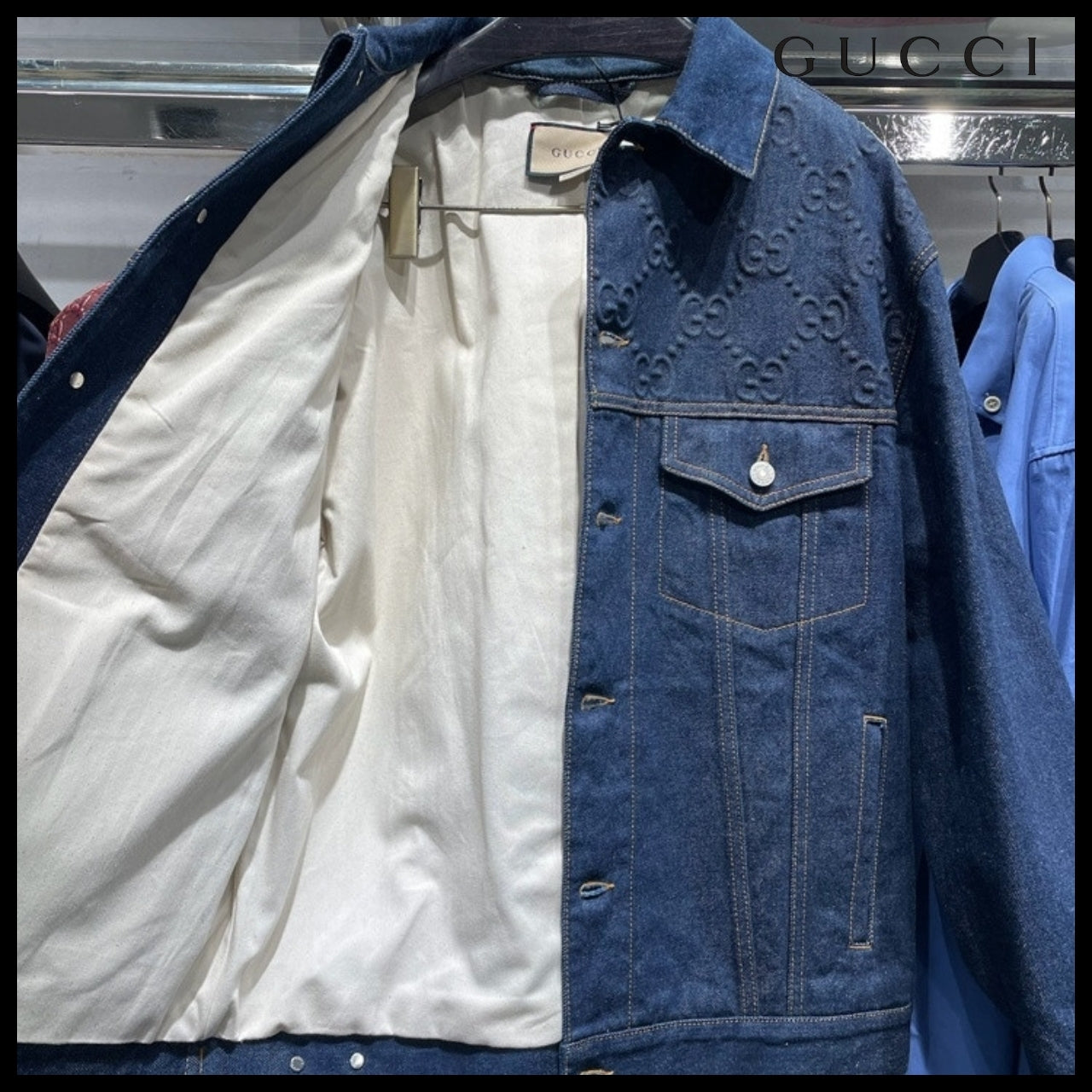 【GUCCI】GG Double Pocket Denim Jacket Dark Blue