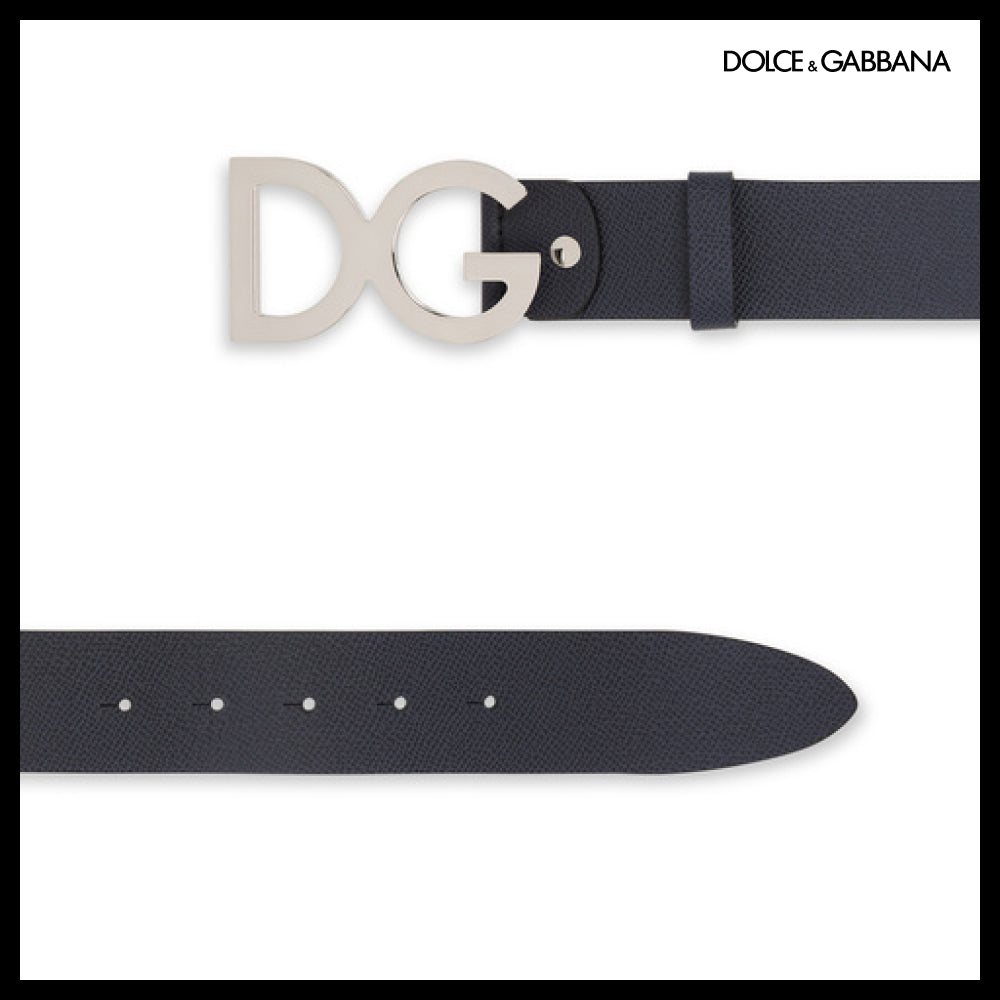 【Dolce & Gabbana】HAMMERED LEATHER BELT DG BUCKLE