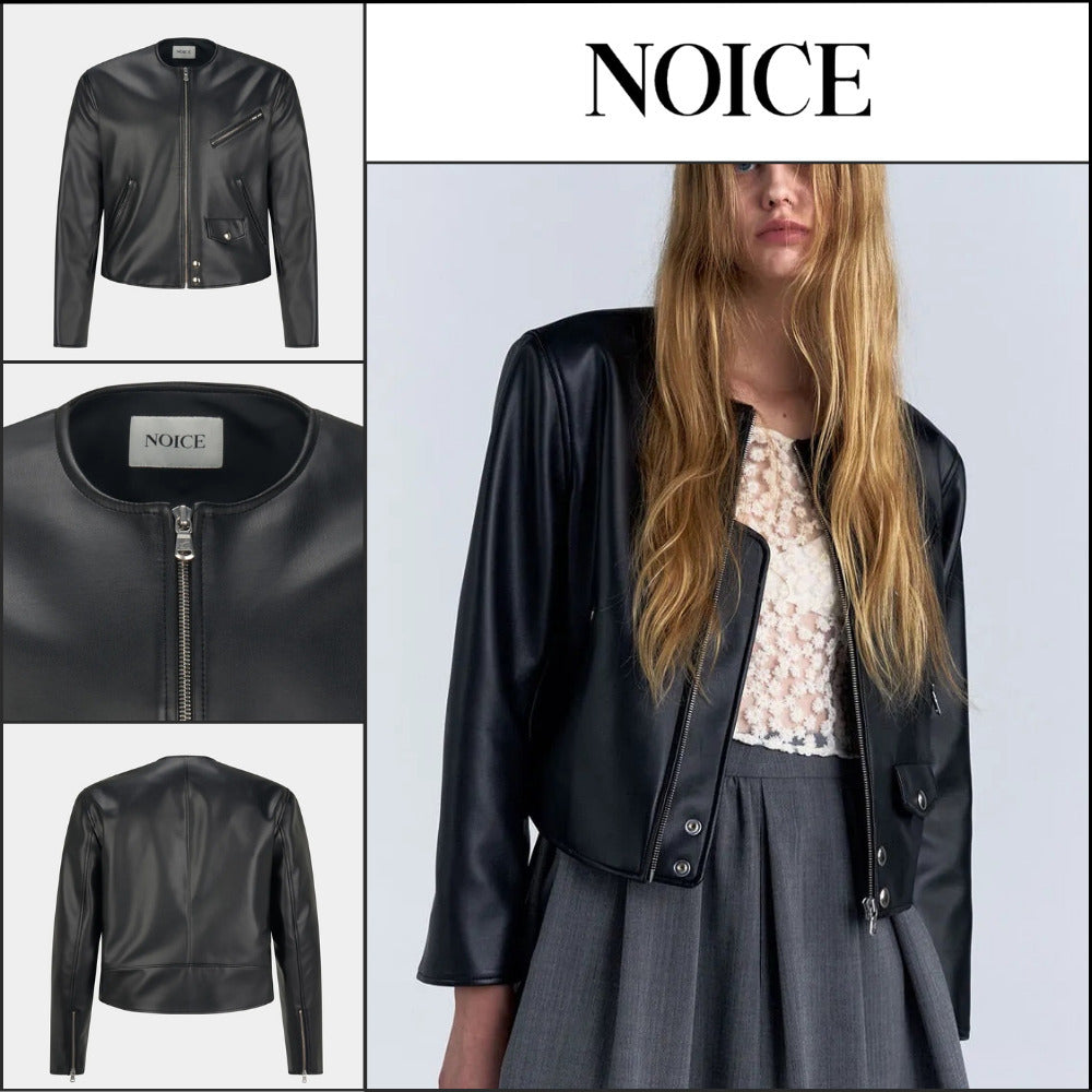【NOICE】W Motorcycle Faux Leather Jacket Black