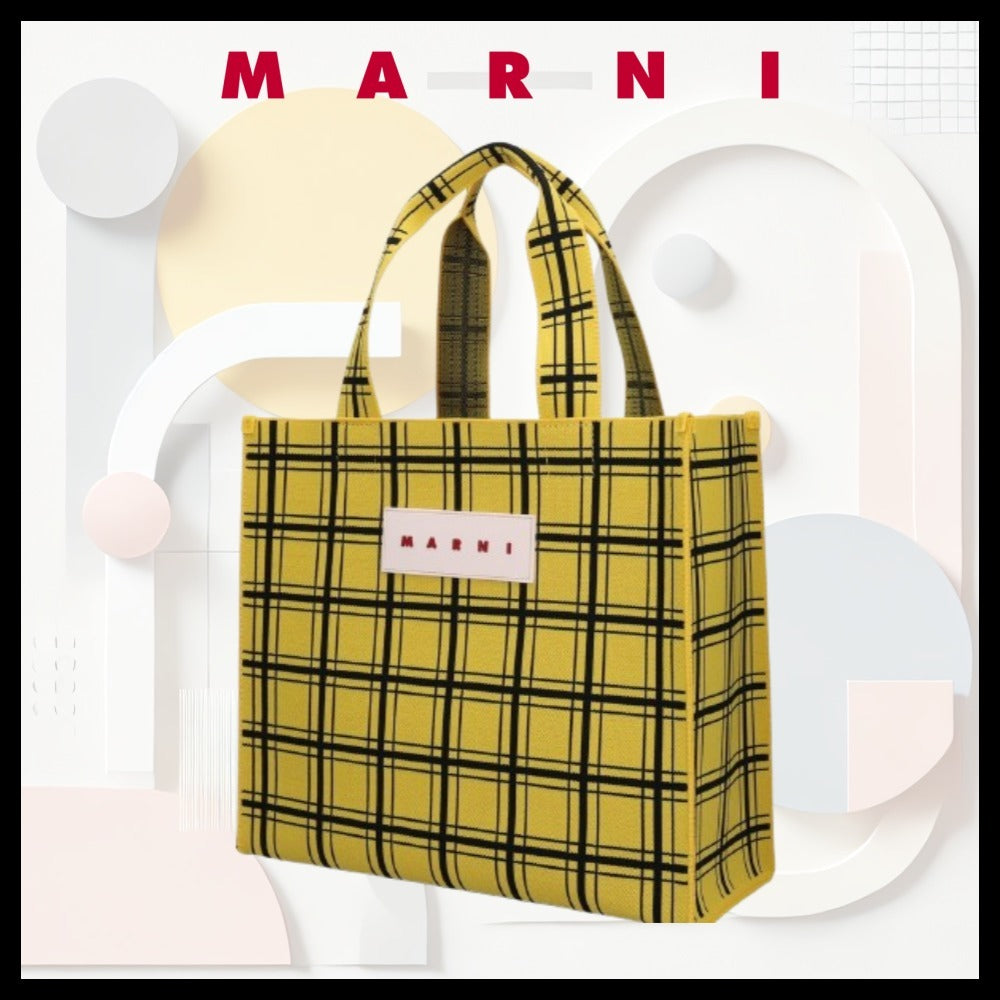 【MARNI】 マルニ バッグ LOGO TAG CHECK TOTE BAG YELLOW