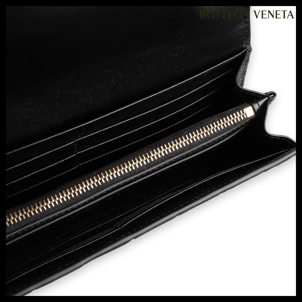 【BOTTEGA VENETA】Intrecciato Flap Long Wallet Black