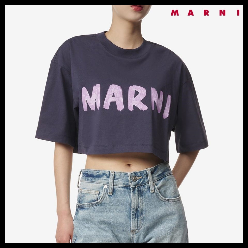 MARNI Logo Crop Short-Sleeve T-shirt Blue-Black