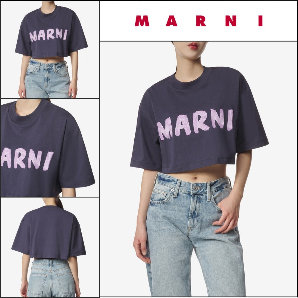 【MARNI】ロゴクロップ 半袖Tシャツ ブルーブラック