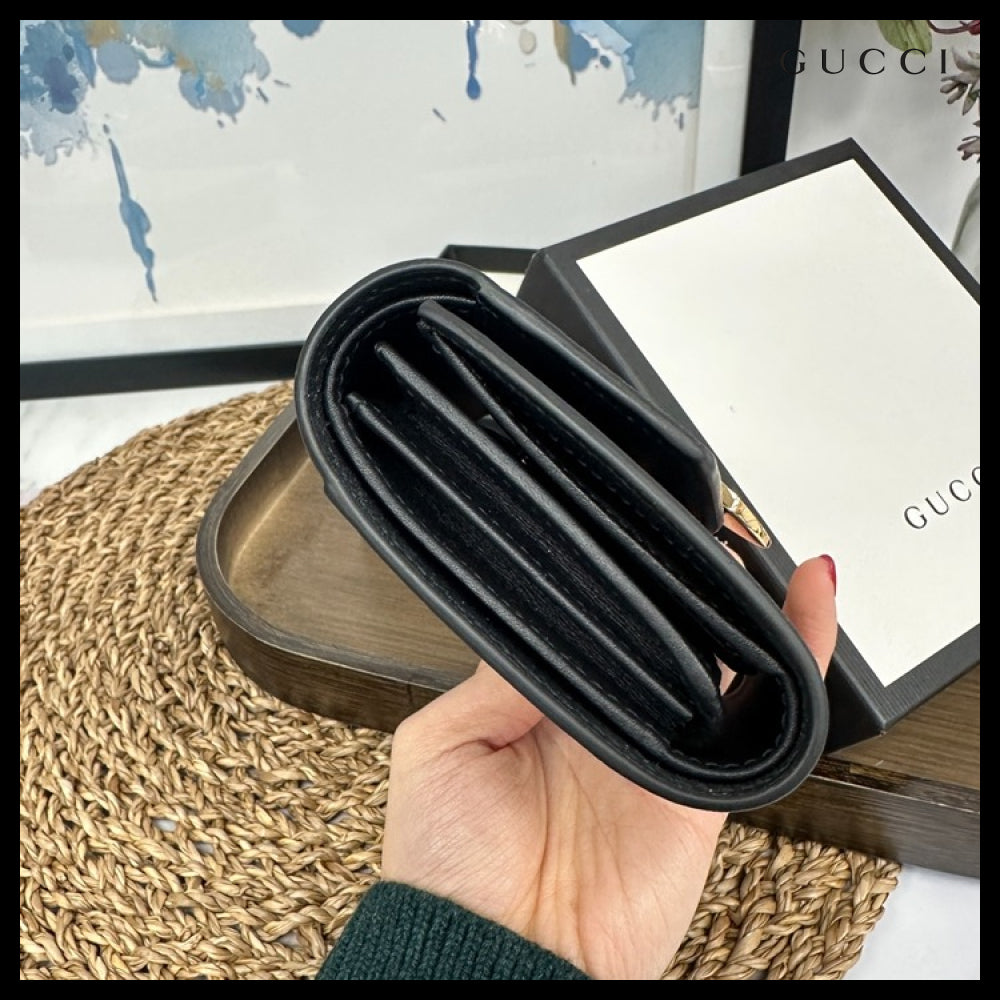 【GUCCI】Sylvie Web Leather Coin Pocket Wallet Black