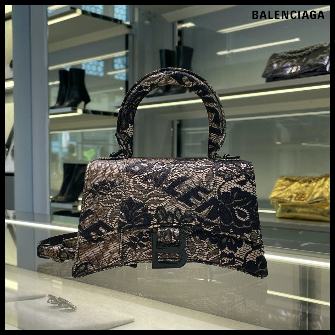 【BALENCIAGA】Hourglass XS Handbag “Dentelle” Edition